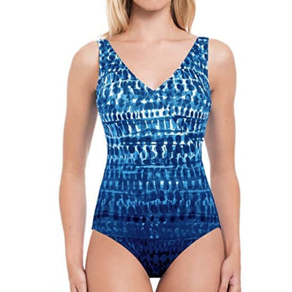 Gottex Essentials Plus Size Tummy-Control Women's One Piece Swimsuit Blue White